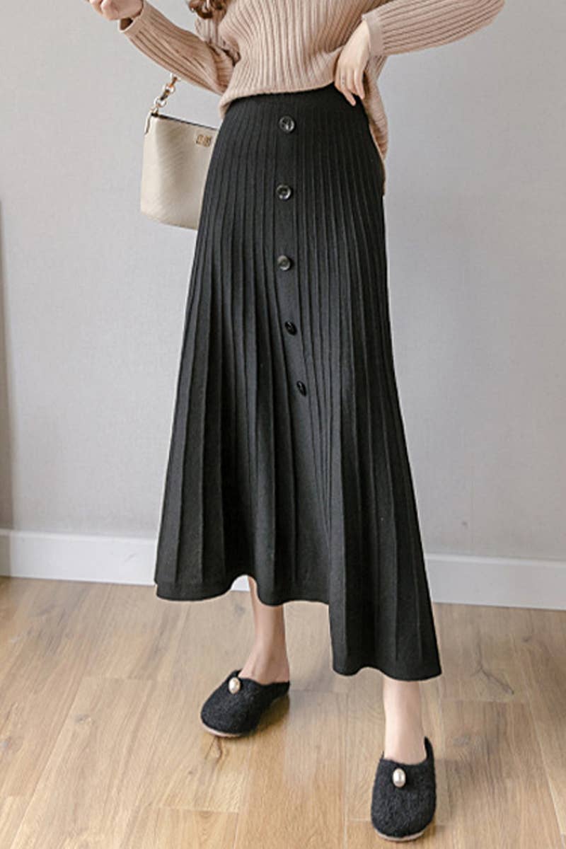 SINGLE BREASTED HIGH WAIST KNITTED SKIRT