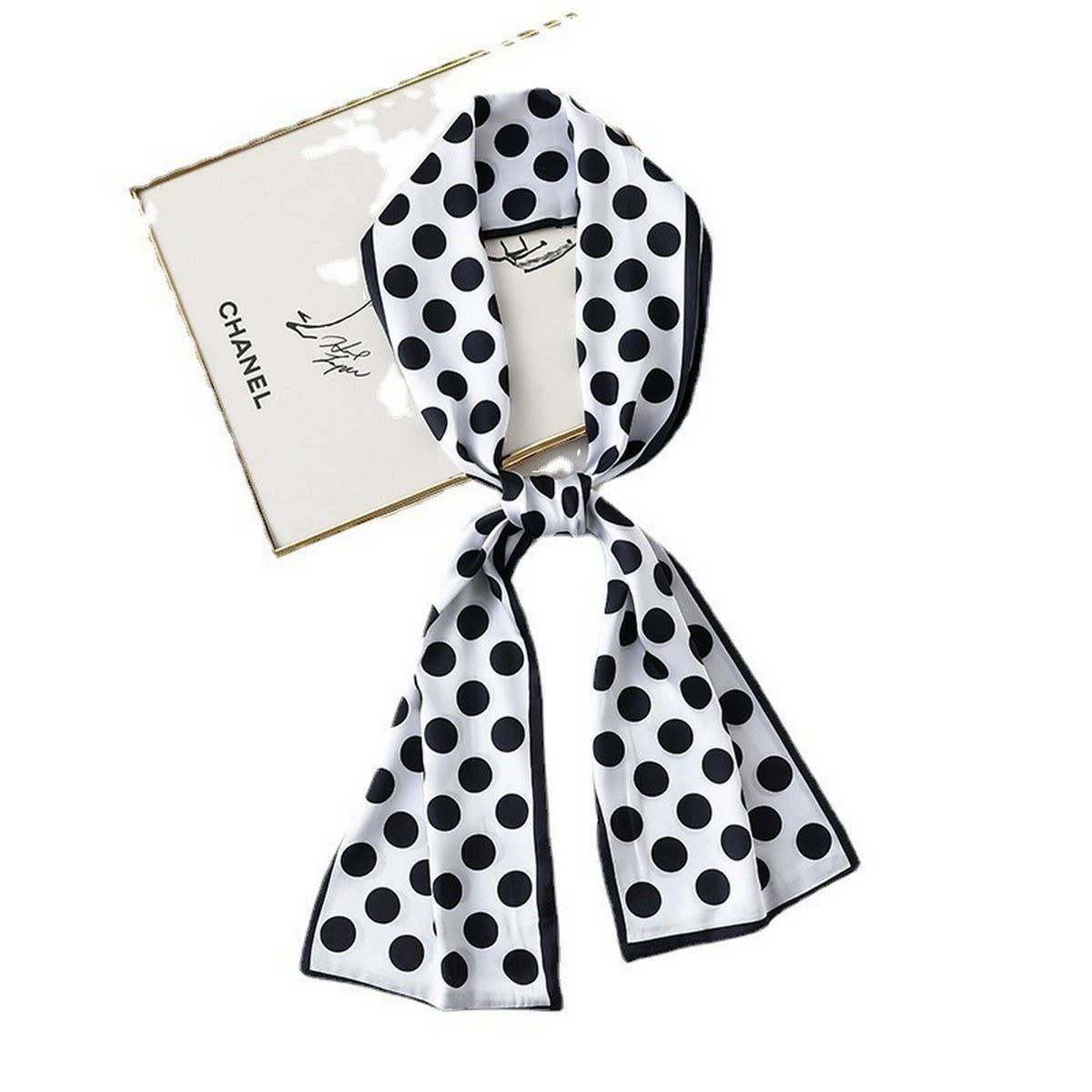 DOT PRINT SQUARE NECK SATIN SCARFS HEAD SCARF