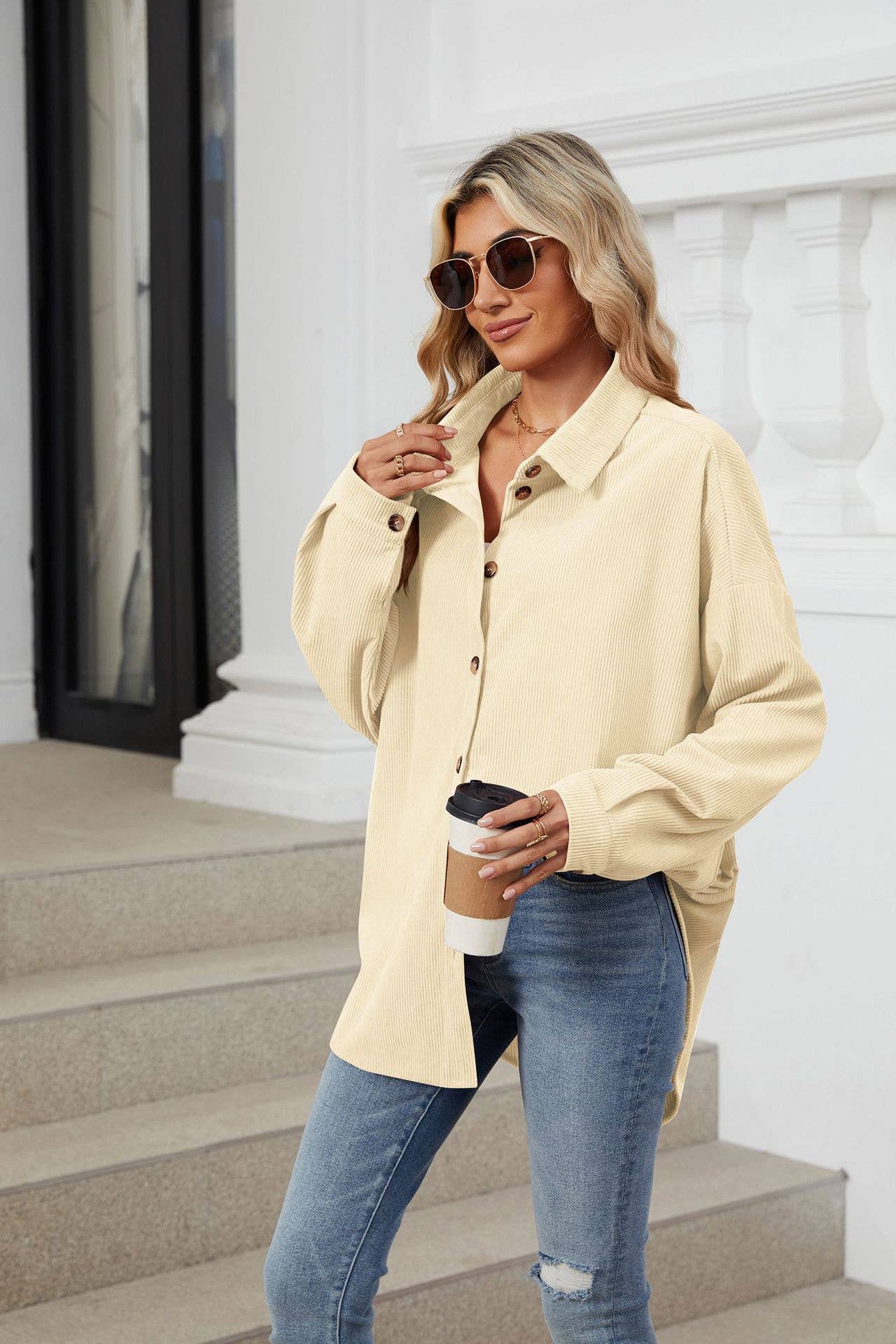 LAPEL BUTTON-DOWN LONG-SLEEVED SHIRT JACKET