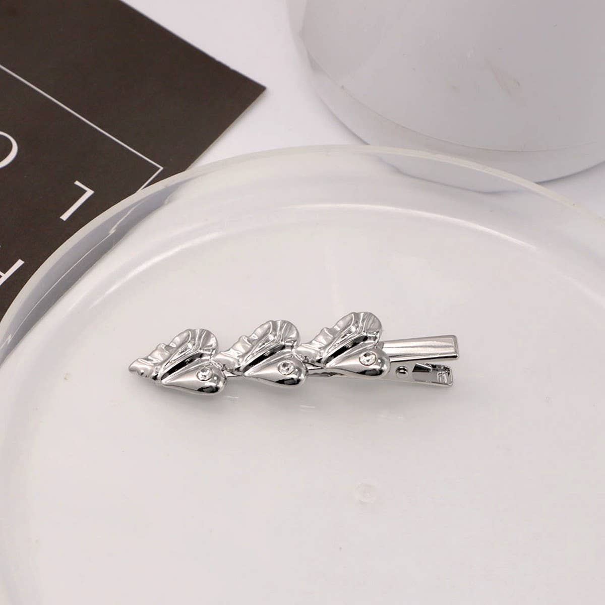 METAL ROSE HAIRPIN SIDE BANGS DUCKBILL CLIP