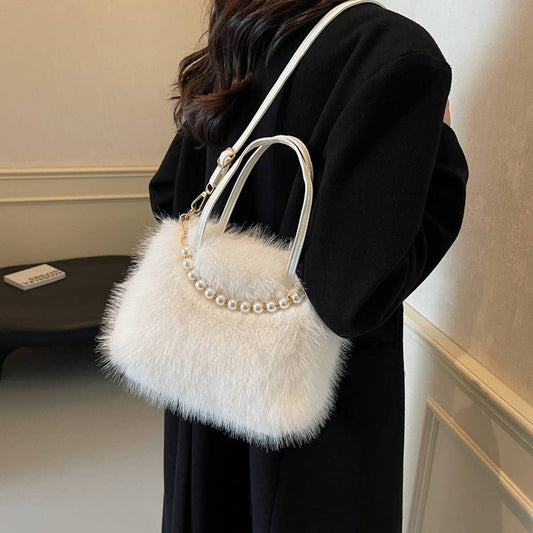WINTER FASHION PEARL SMALL SQUARE BAG PLUSH BAG_CWAB3964
