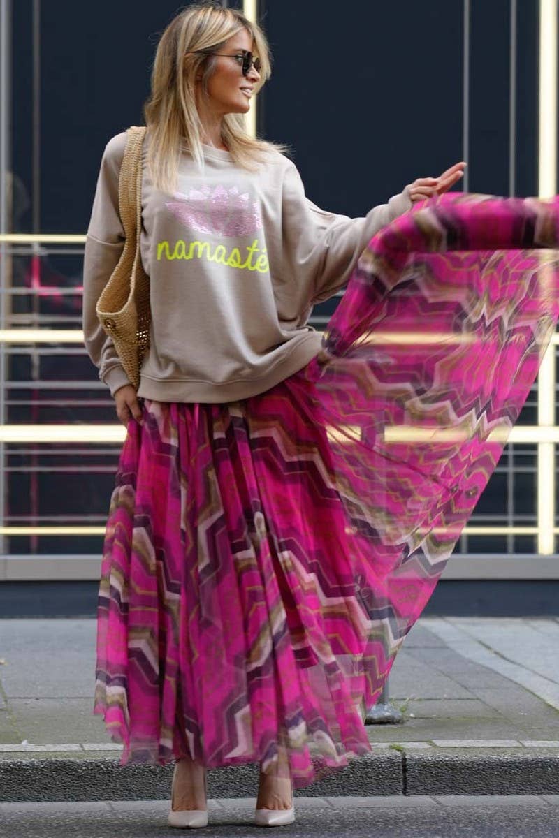 CWBLS134_MESH PRINT LOOSE SWING SKIRT