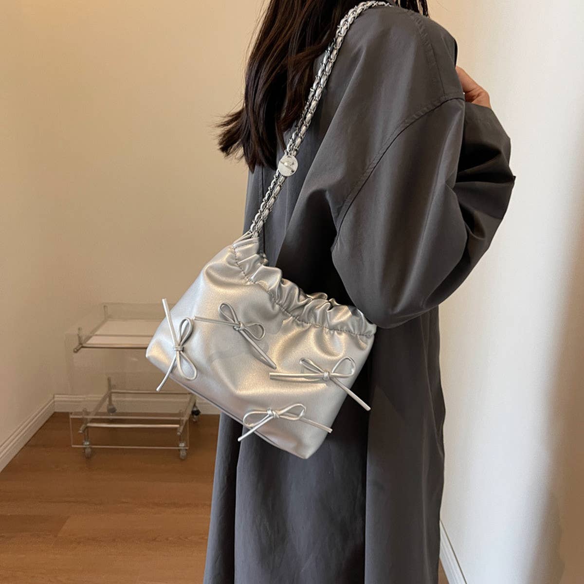 WOMEN BOW BUCKET BAG SHOULDER BAG_CWAB1562