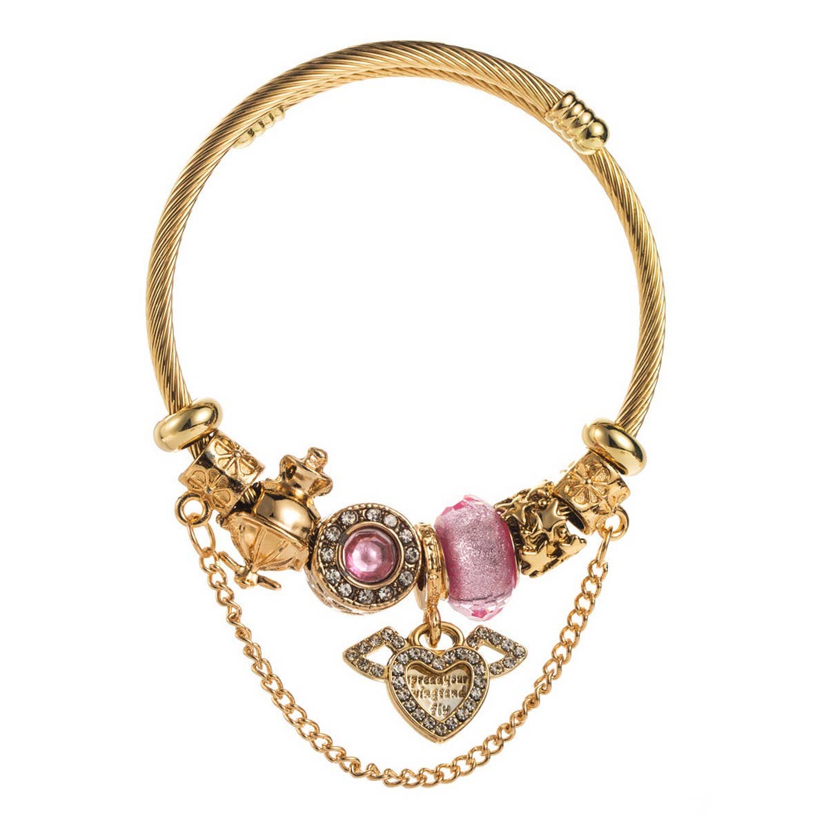 Stylish Stainless Steel Beaded Heart Bracelet_CWMM8481