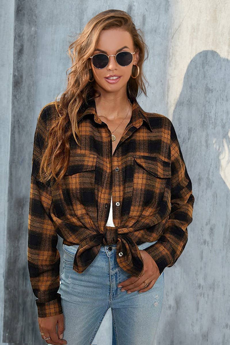 CWOCO0330_CASUAL PLAID BUTTON-DOWN SHIRT TOP COAT