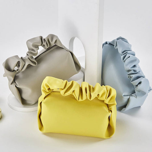 SIMPLE LEATHER PLEATED CLOUD MAKEUP BAG_CWAB1425