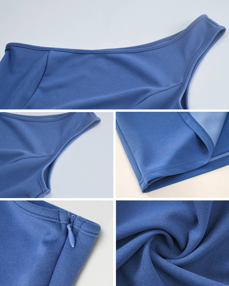 SOLID COLOR ONE-SHOULDER ROMPER SHORTS