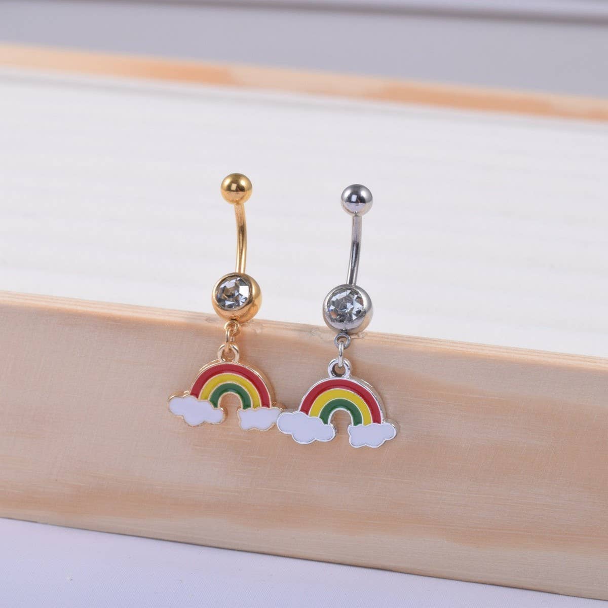 Rainbow Dangle Belly Ring Stainless Steel CZ_CWMM9331
