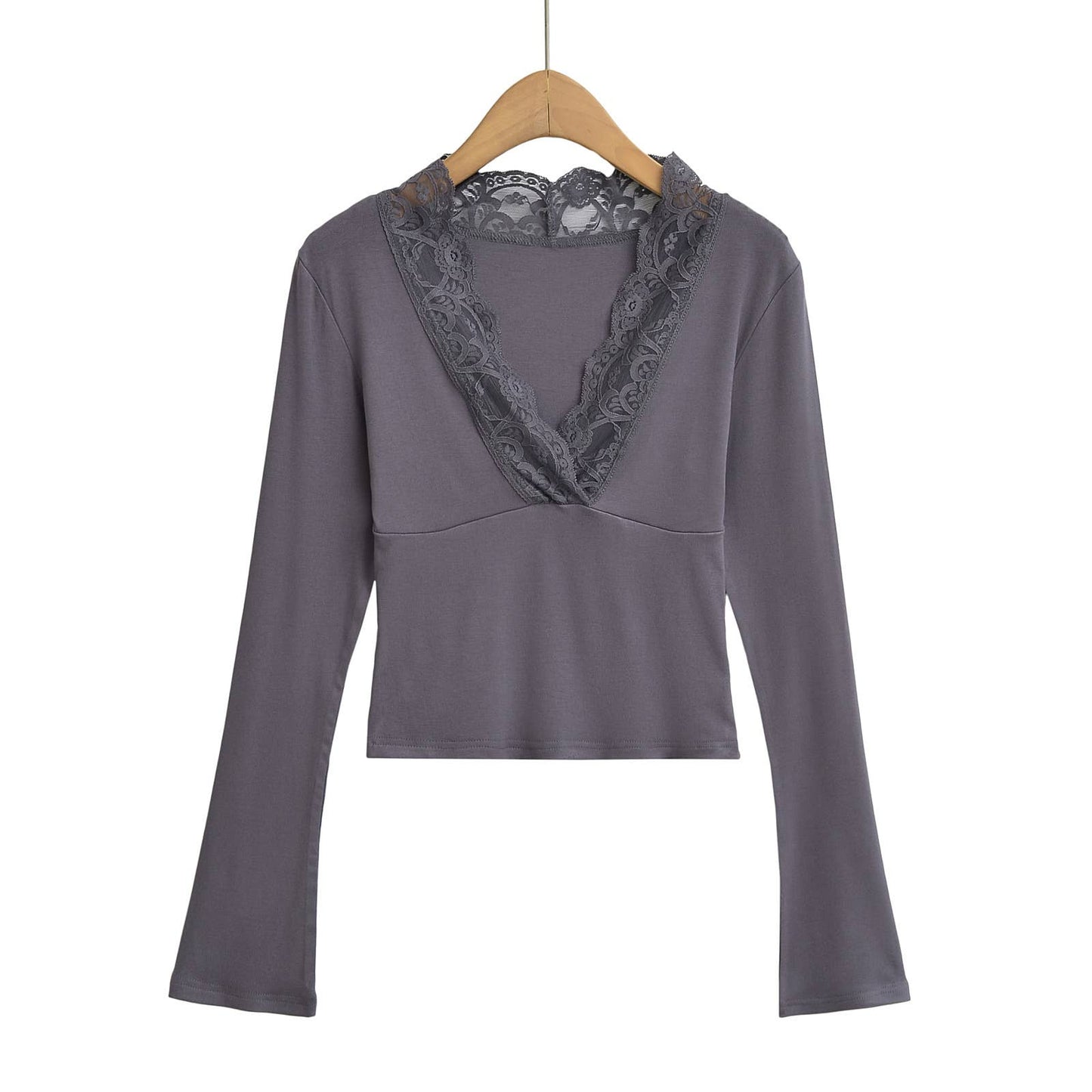 SPICE GIRLS DEEP V-NECK LACE PATCHWORK T-SHIRT