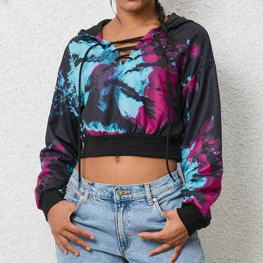SLOUCHY TIE DYE FASHION HOODIE CROP HOODIE