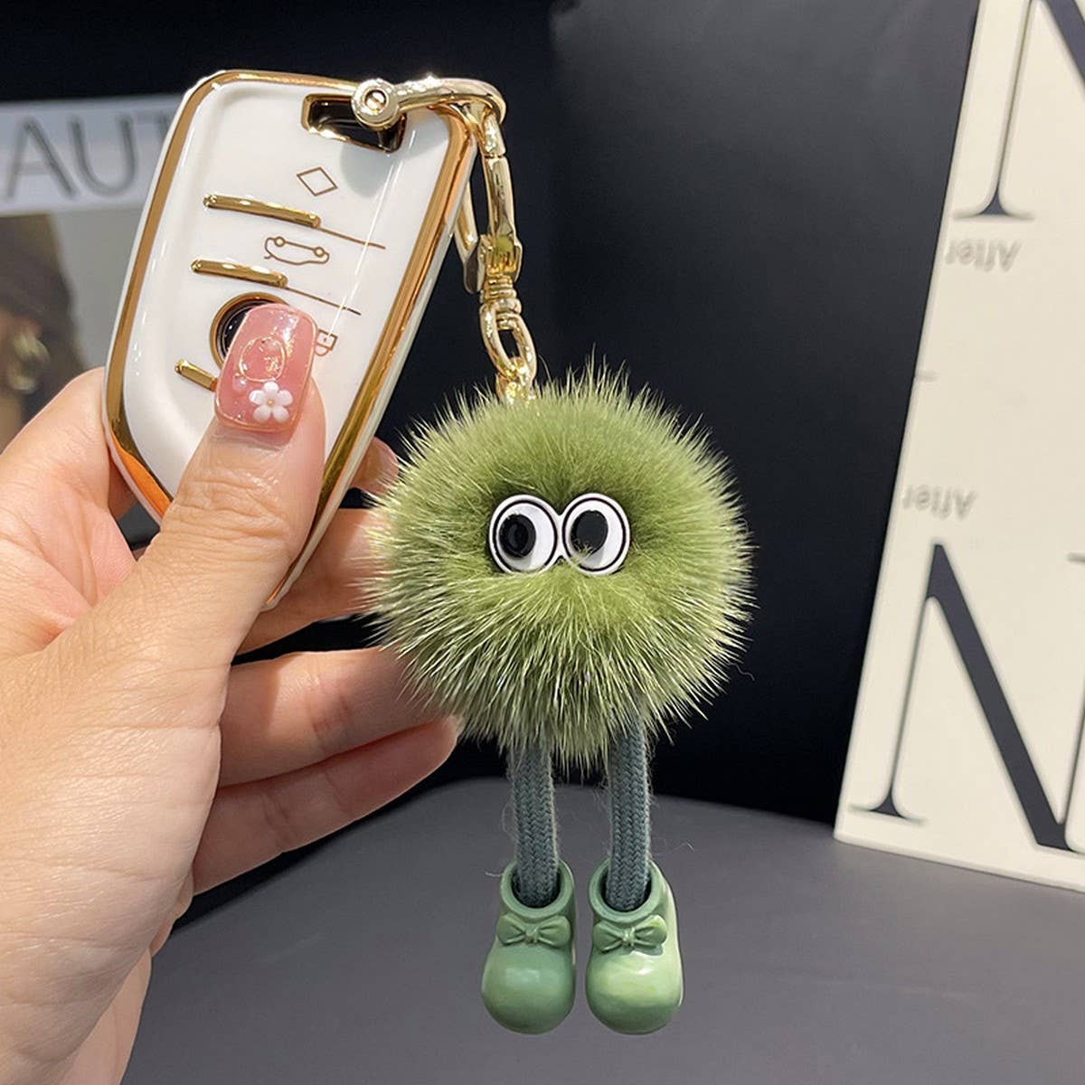 CUTE FUR BRIQUETTES CAR KEYCHAIN BAG PENDANT