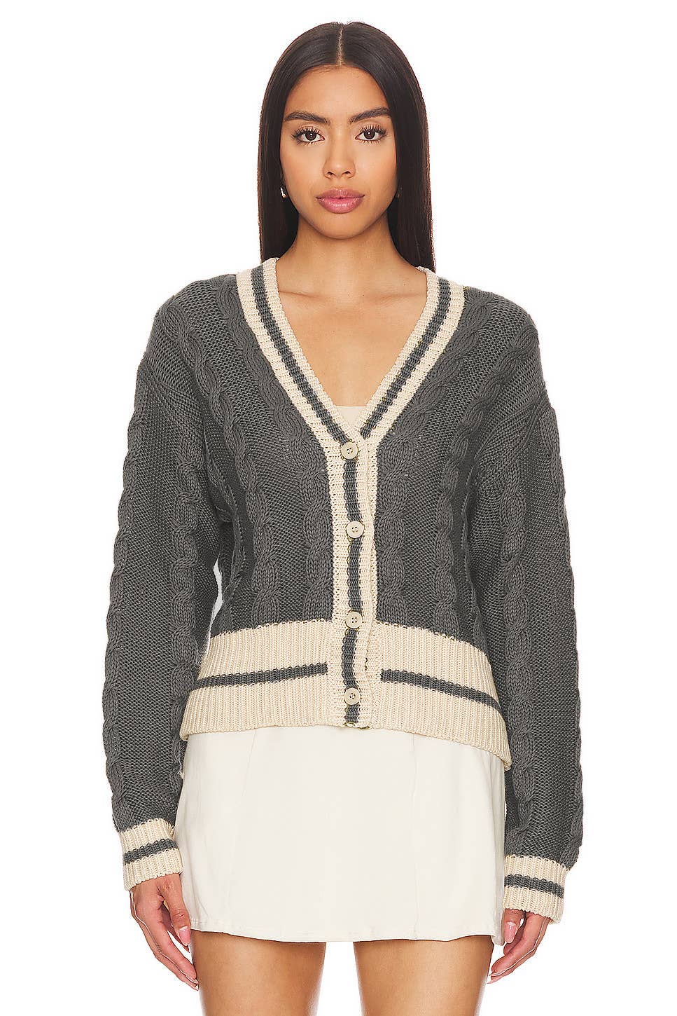 V-NECK MATCHING COLOR TWIST LOOSE CARDIGAN COAT