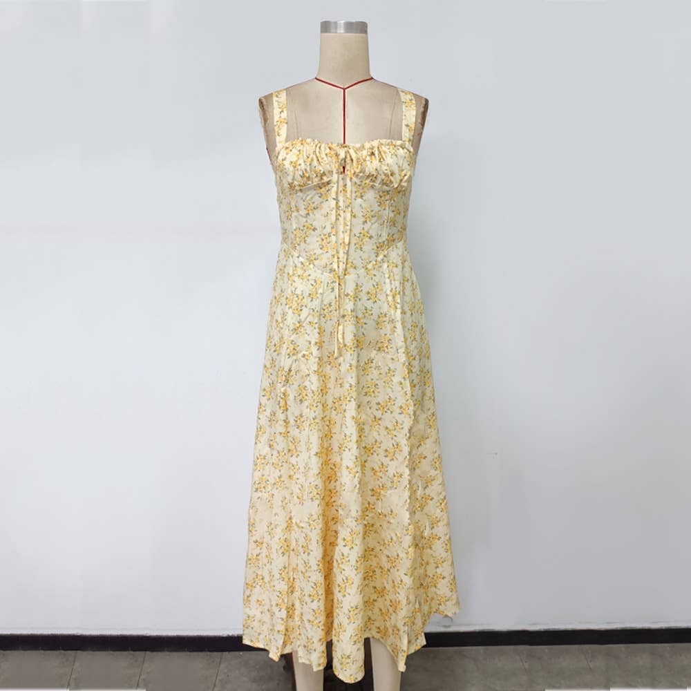 Backless Tie Strap Printed Sleeveless Dress