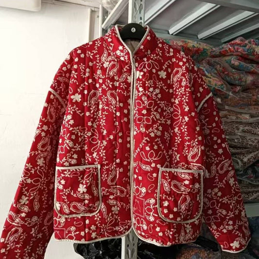 COLOUR-BLOCK FLORAL PRINT QUILTED JACKETS