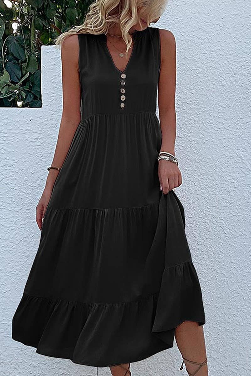 SLEEVELESS LOOSE CASUAL SOLID COLOR DRESS_CWDSD2822