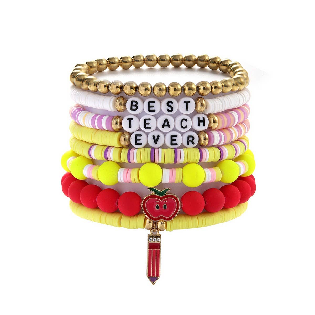 LOVE APPLE LETTER SOFT CLAY ELASTIC BRACELET SET