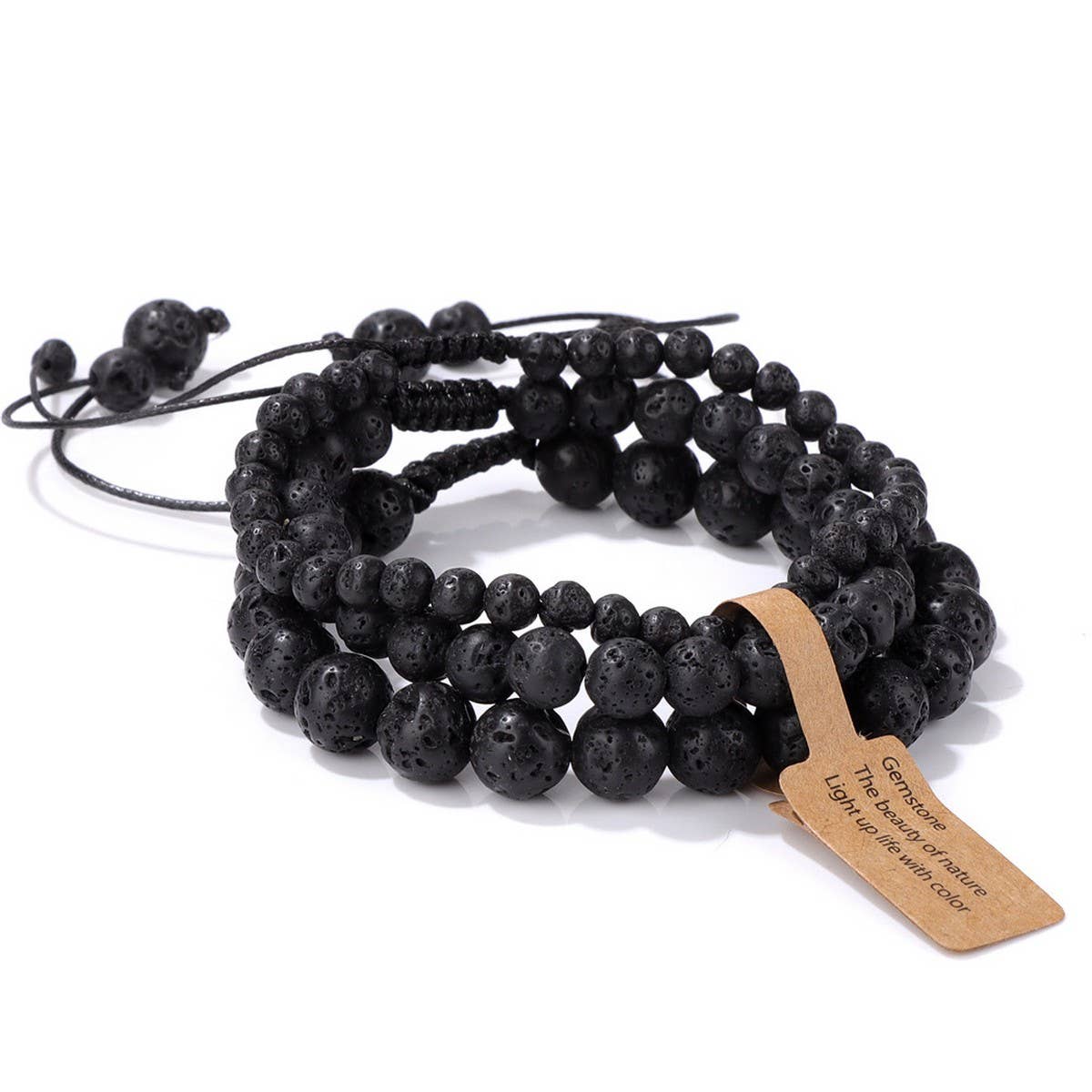 CWAJE4234_NATURAL STONE BEADS BRAIDED THREE-PIECE BRACELET