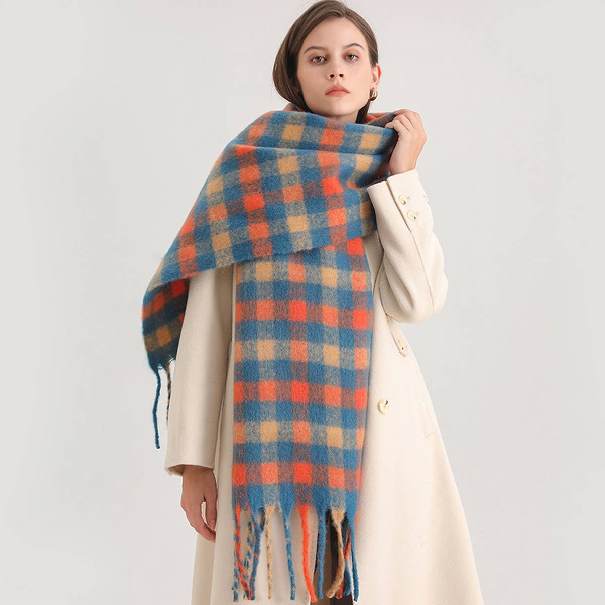Plaid Winter Scarf ??Thick Soft Long Tassel Wrap_CWASC0983