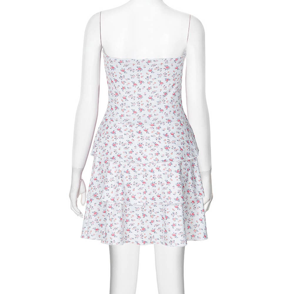 PRINTED STRAPLESS PLEATED ONE-SHOULDER DRESS