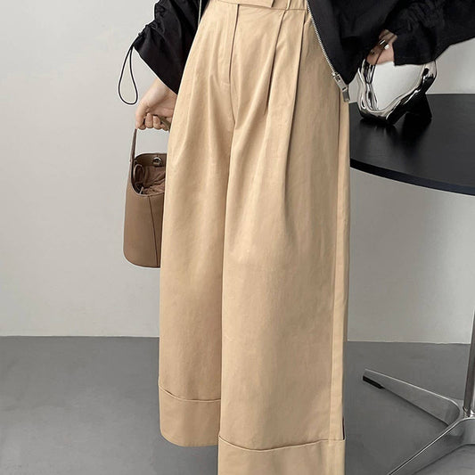 High-waisted wide-leg pants with rolled edges