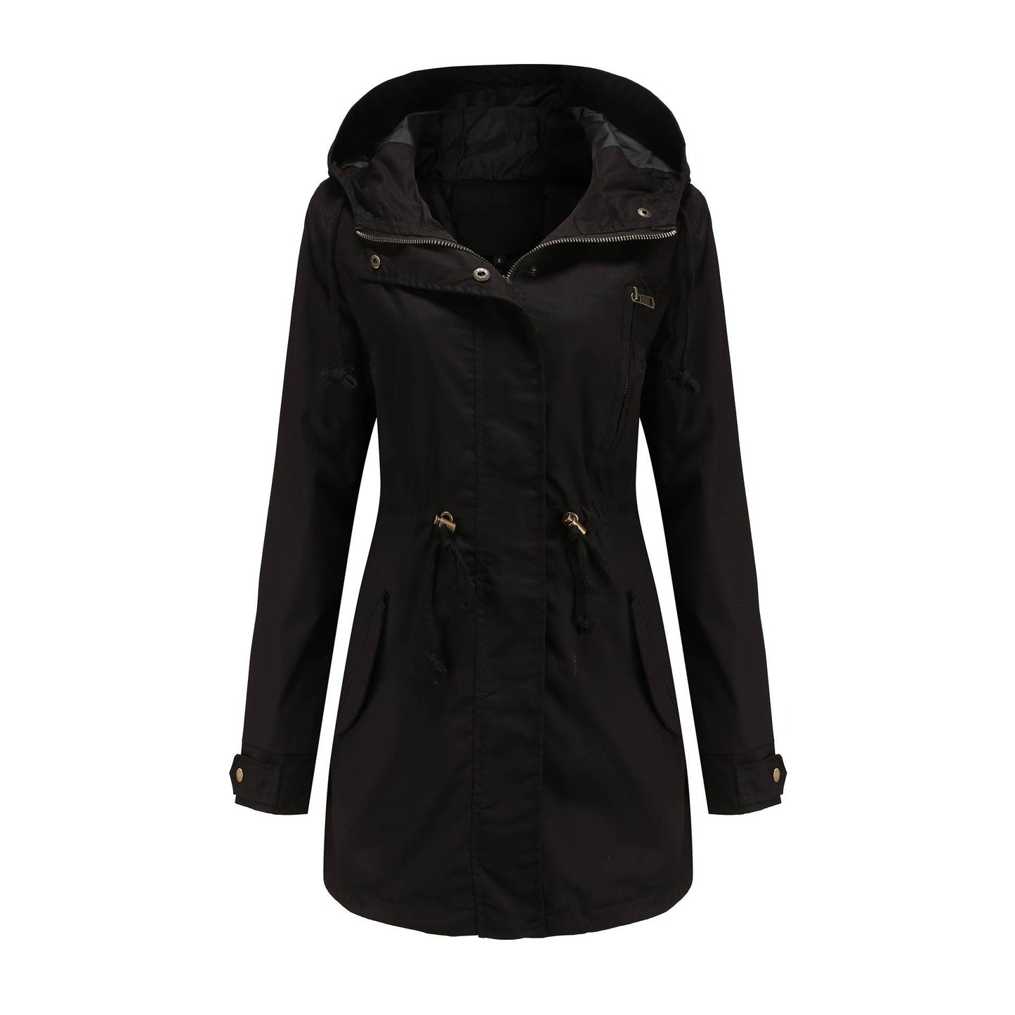 Women's plus size cotton hooded trench coat