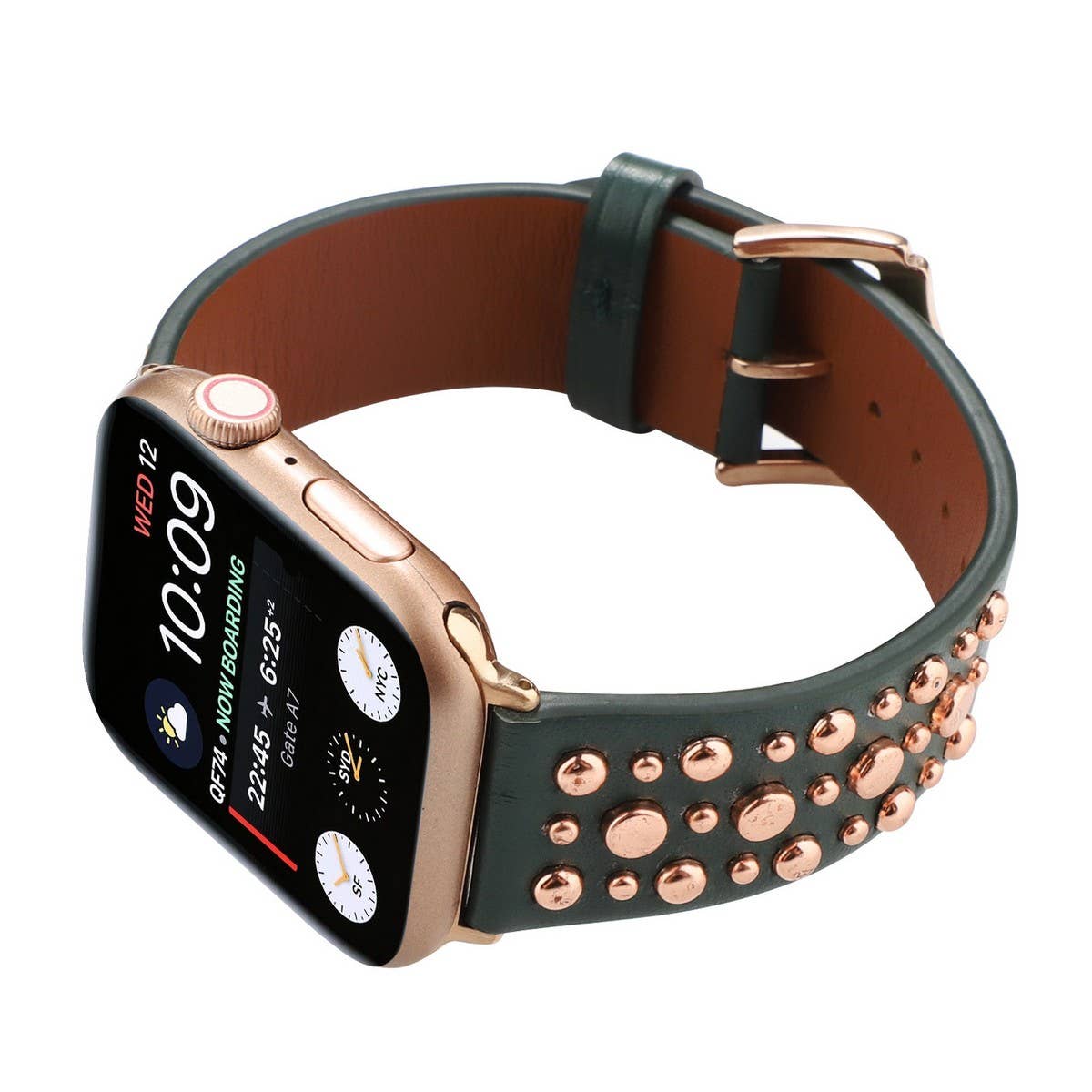 IWATCH9-1IWATCH8 GOLD RIVET GENUINE LEATHER STRAP