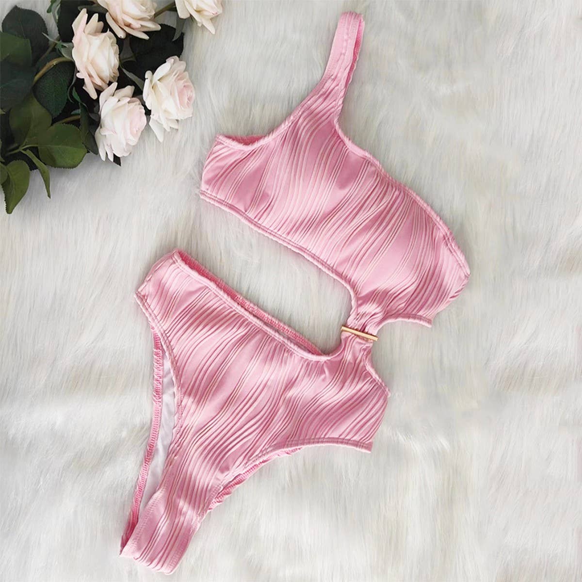 SOLID COLOR ONE SHOULDER SEXY ONE PIECE SWIMSUIT_CWMW0159