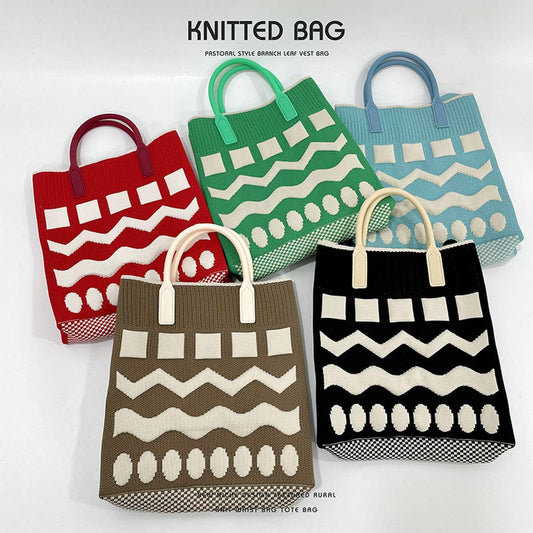 CONTRAST COLOR CORRUGATED SHOULDER BAG HANDBAG_CWAB1536
