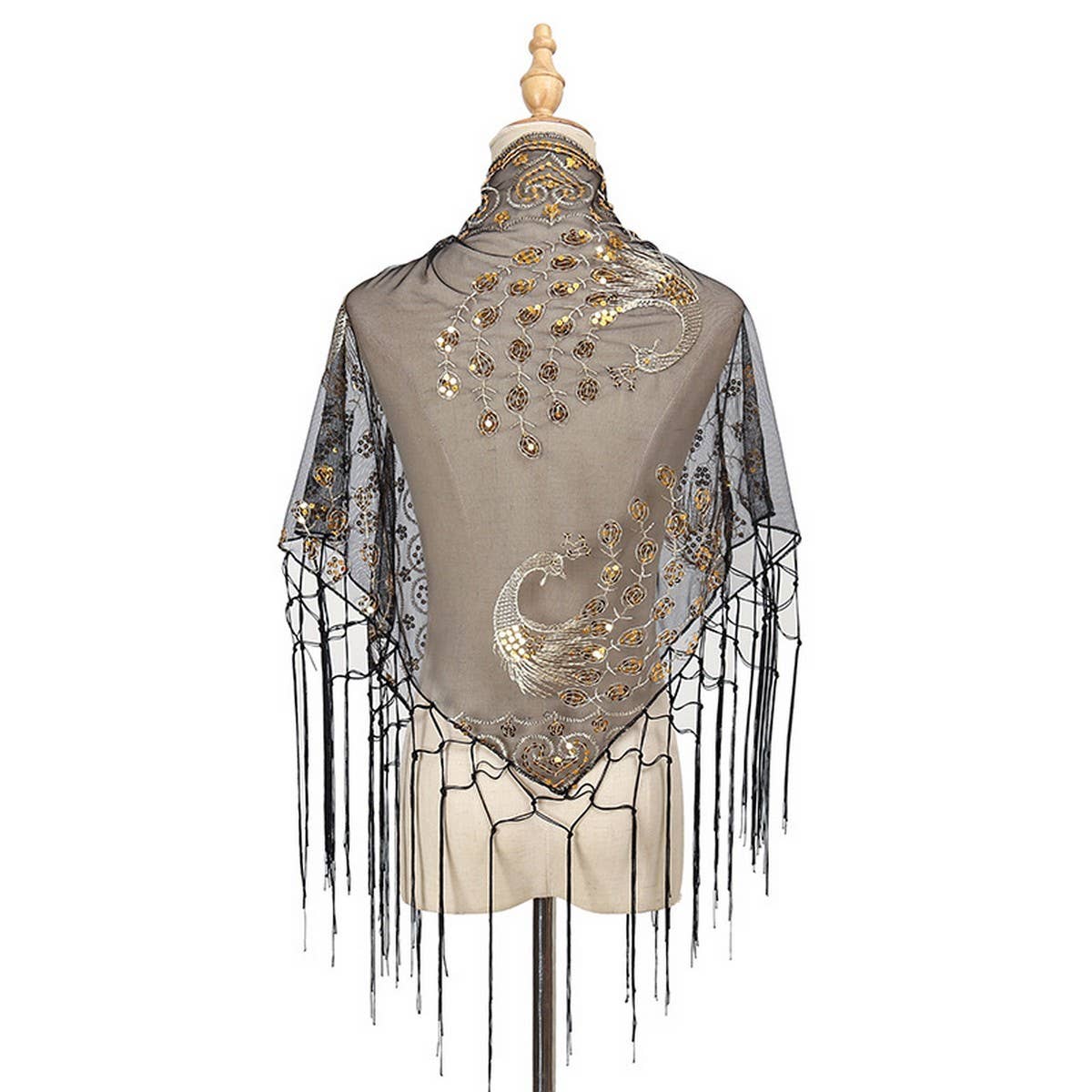 ETHNIC CLASSIC PEACOCK TASSEL TRIANGLE SHAWL