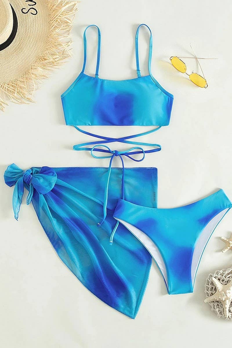 CWMW0883_TIE-DYE MESH SKIRT BIKINI THREE-PIECE SET