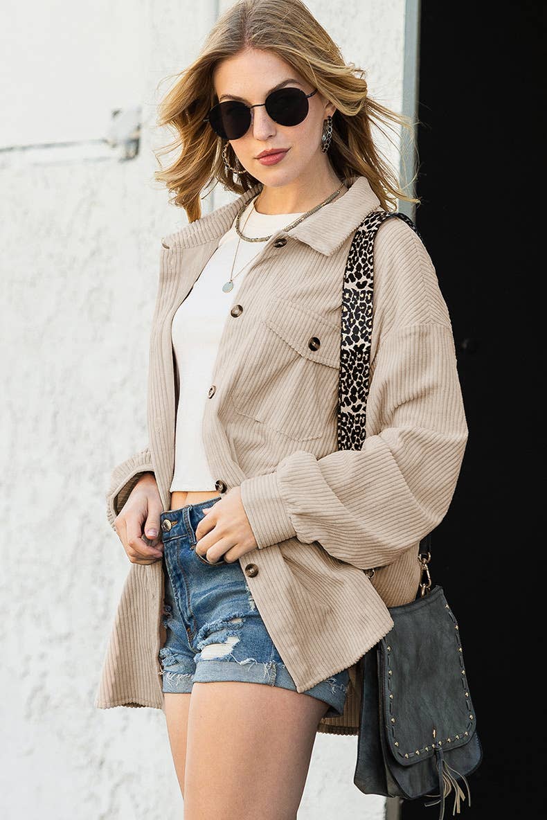 SOLID COLOR CORDUROY SHIRT SINGLE BREASTED COAT