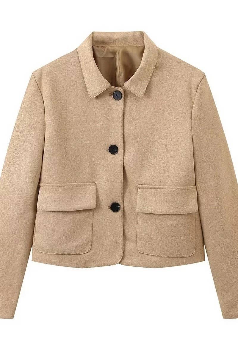 CWOCO1074_LAPEL LARGE BUTTON SUEDE SHORT JACKET