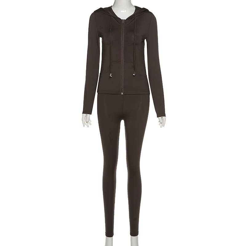 Hooded cardigan slimming sporty casual set