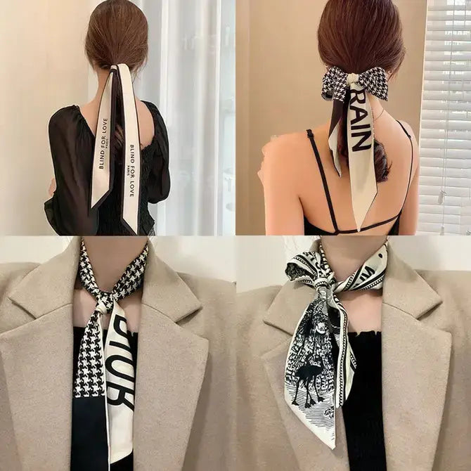 Neutral Long Twilly Scarf ? Hair Tie & Neck Ribbon