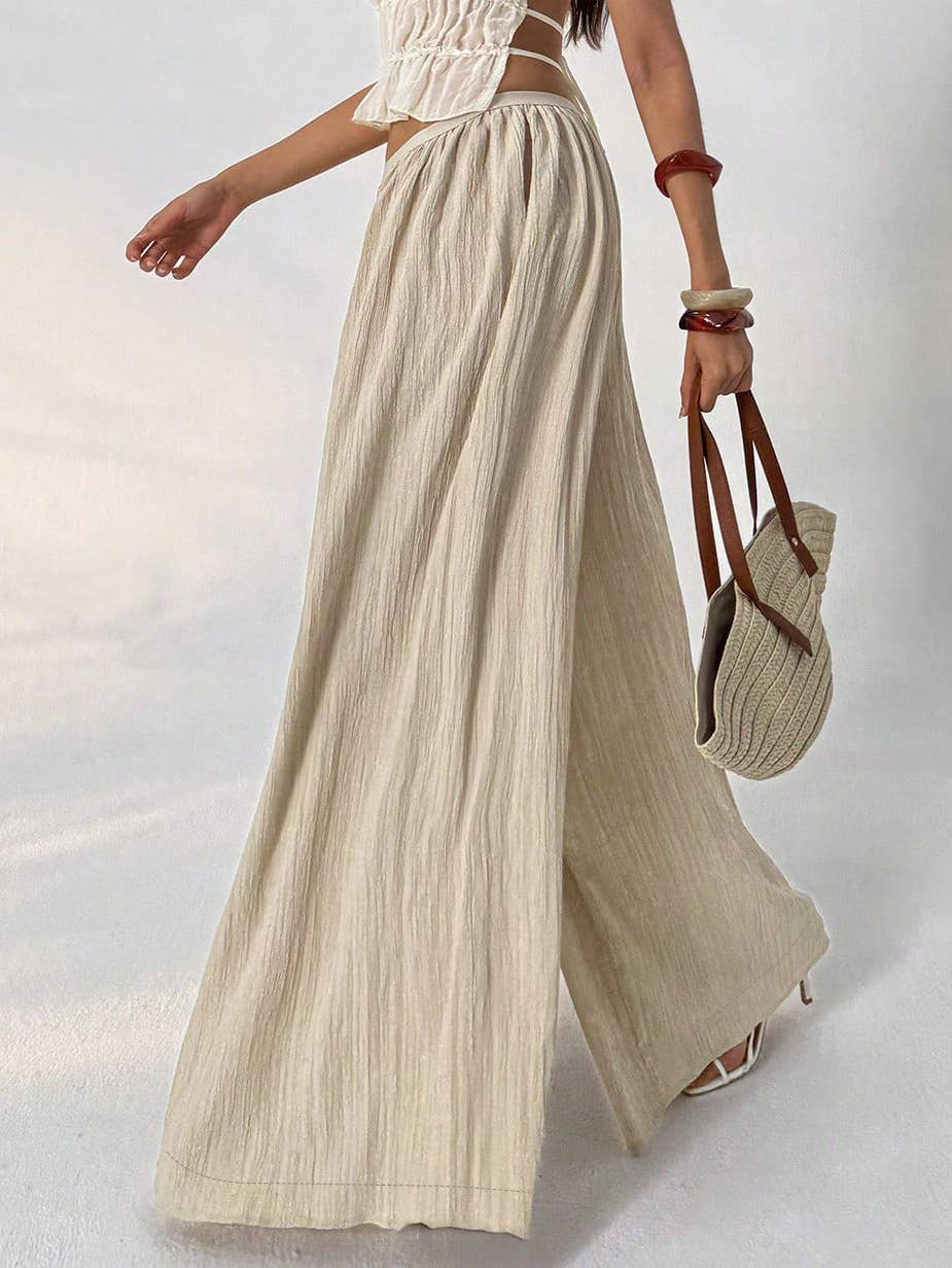 Loose and tight solid color loose wide-leg pants