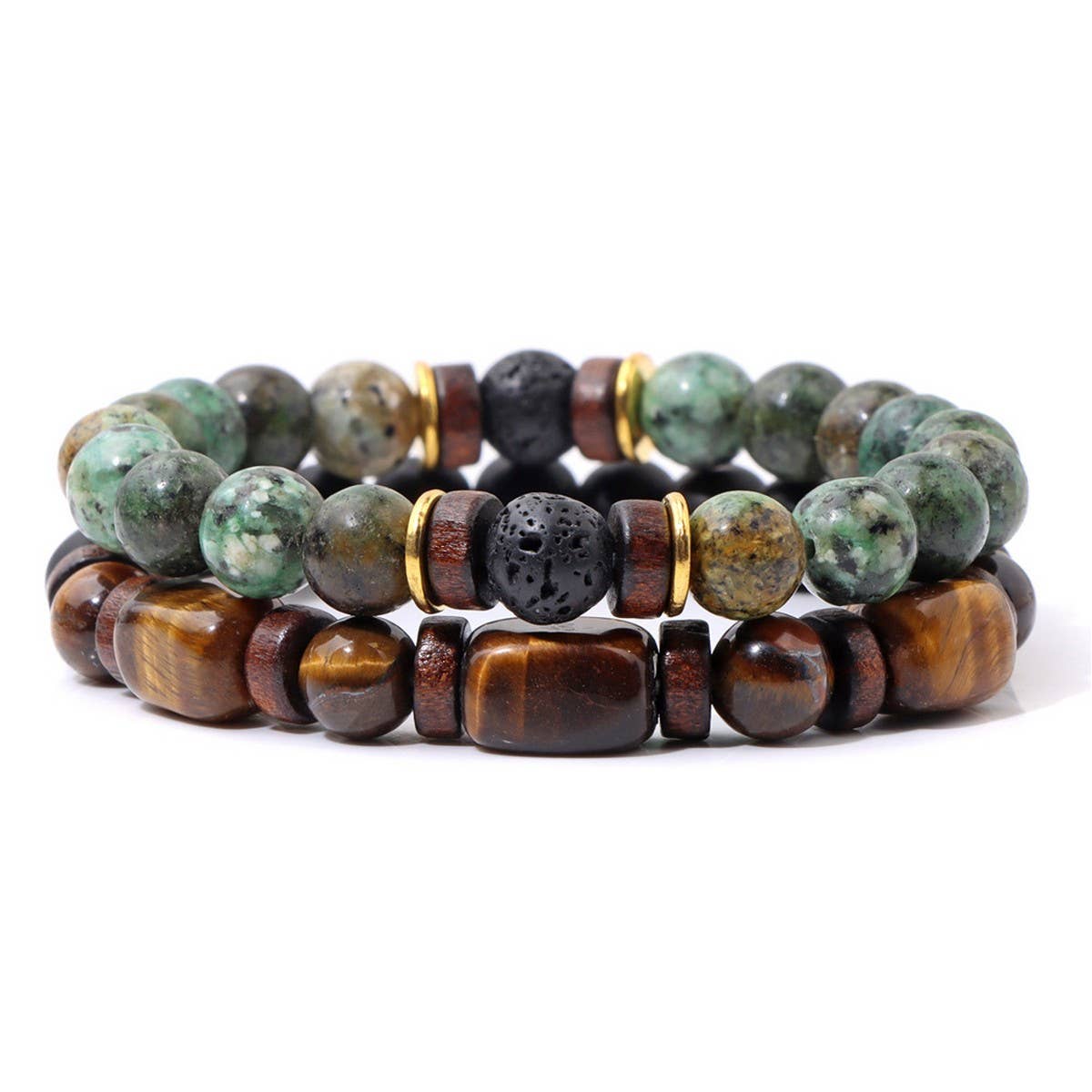 CWAJE4218_MEN'S TIGER EYE BEAD DOUBLE LAYER BRACELET