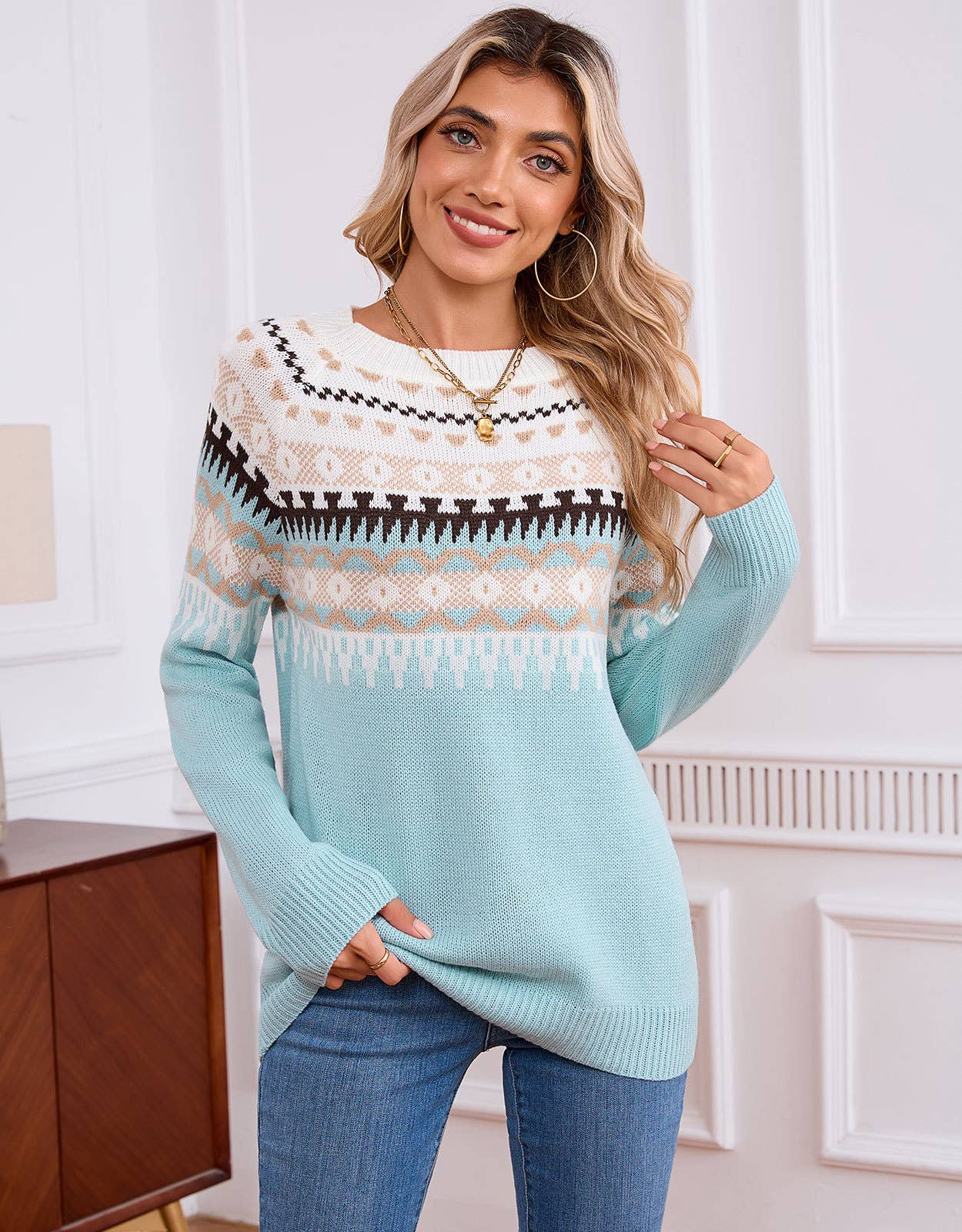 Ethnic geometric pattern Fair Isle sweater