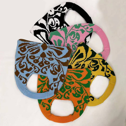 WOMEN FASHION PATTERN KNITTED DESIGN TOTE BAG_CWAB0861