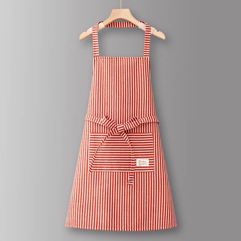 Cotton Striped Grid Kitchen Apron with Pocket