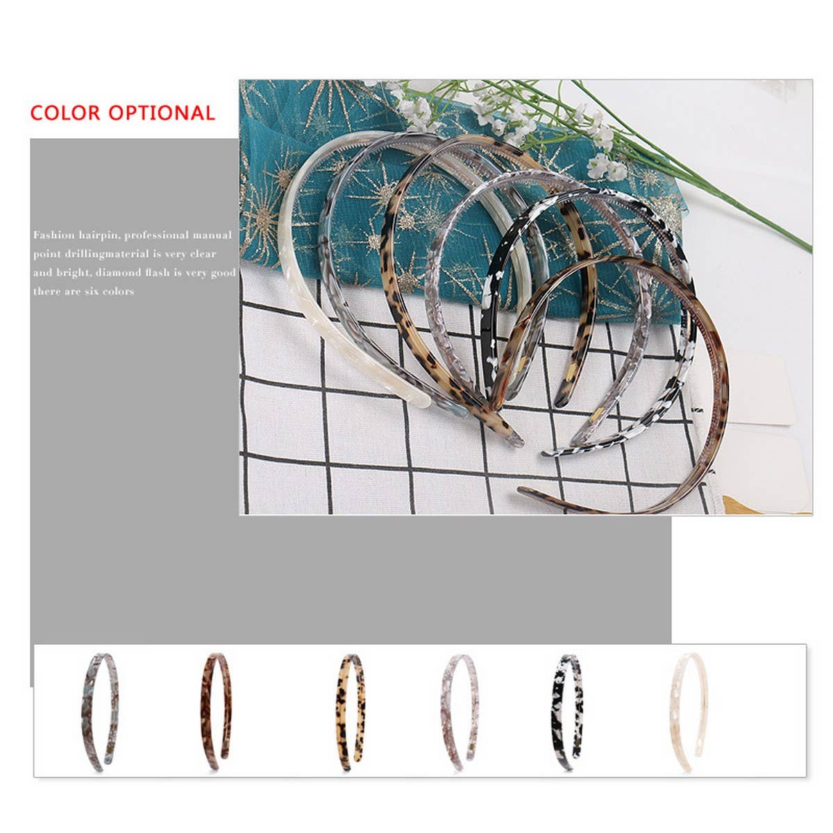 SIMPLE 1CM NARROW ACETATE HAIRBAND HAIRPIN