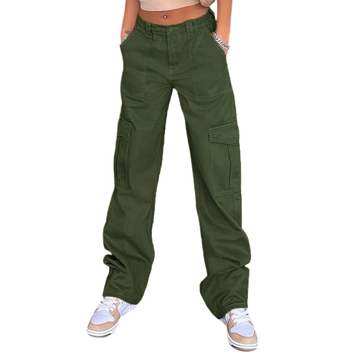 Fitted high-waisted multi-pocket work pants