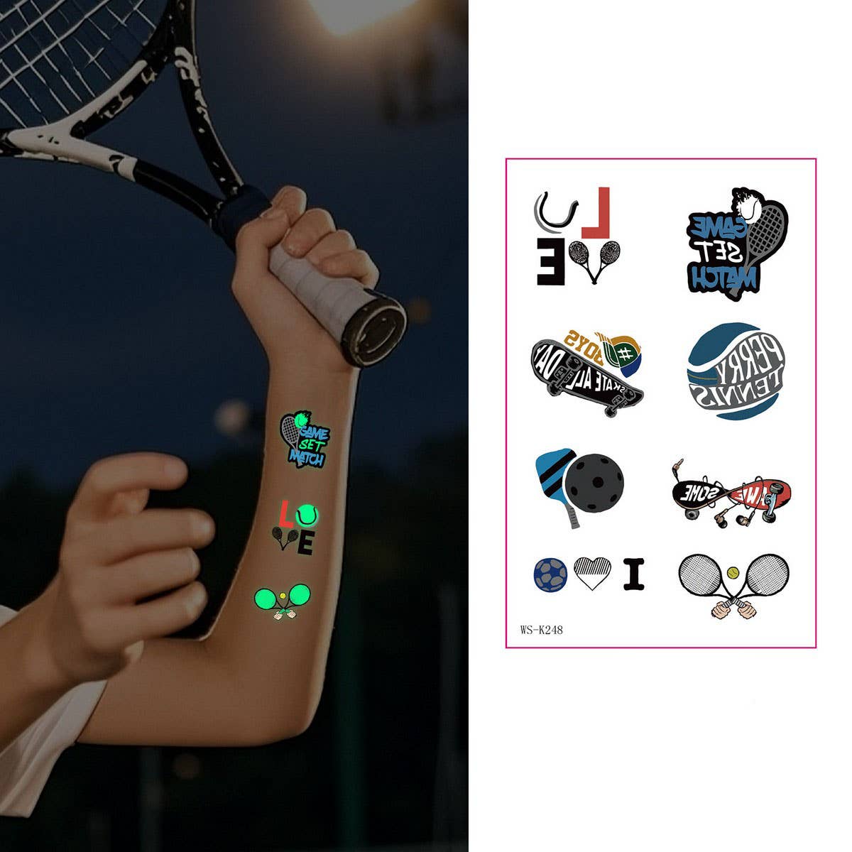 Glow in the Dark Sport Tattoos ? Sweatproof Set