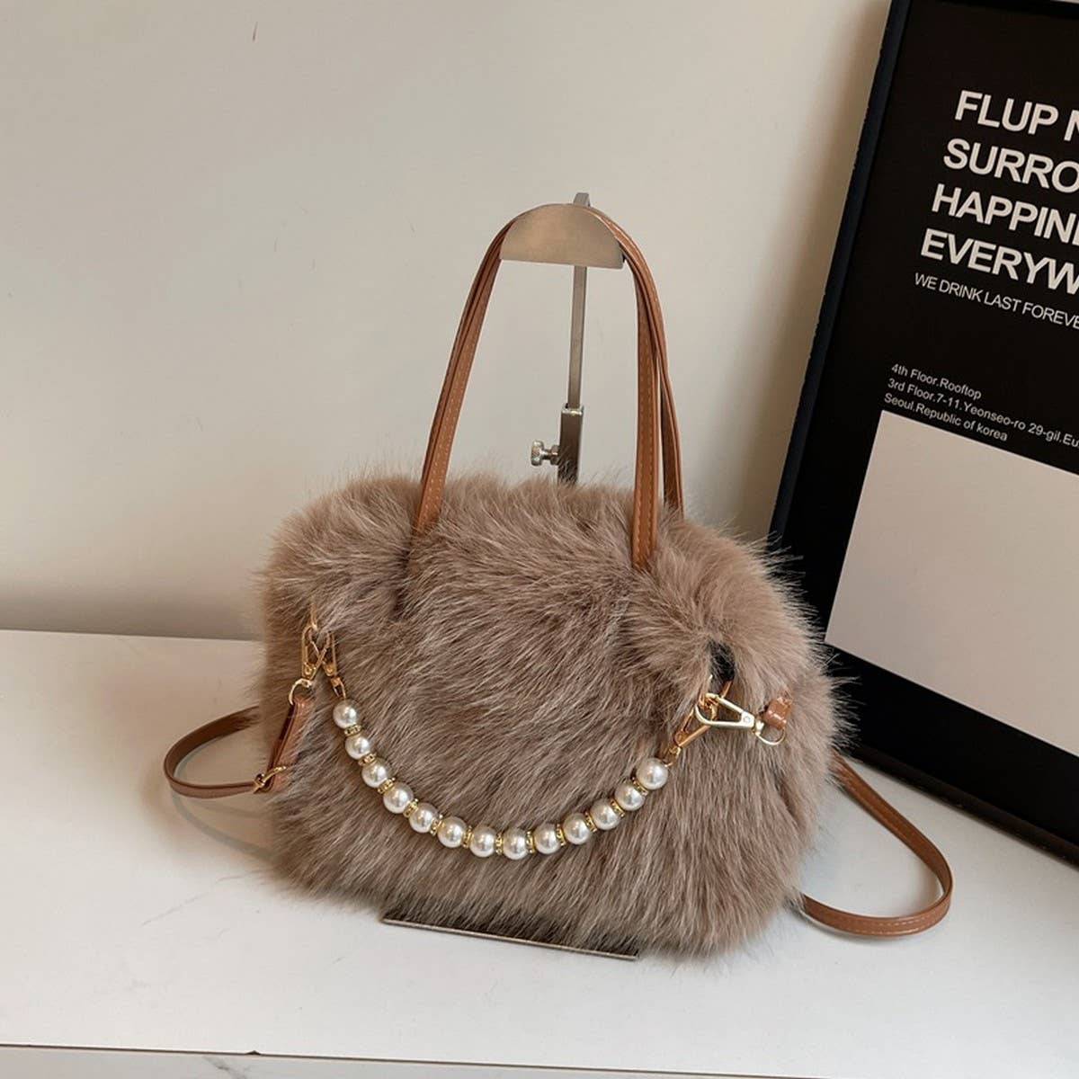 WINTER FASHION PEARL SMALL SQUARE BAG PLUSH BAG_CWAB3964