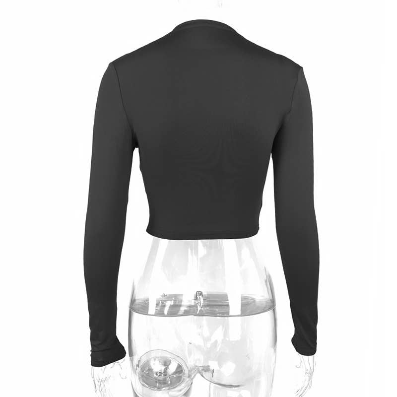 SLIM MIDRIFF HIGH-NECK SHORT LONG-SLEEVED TOP