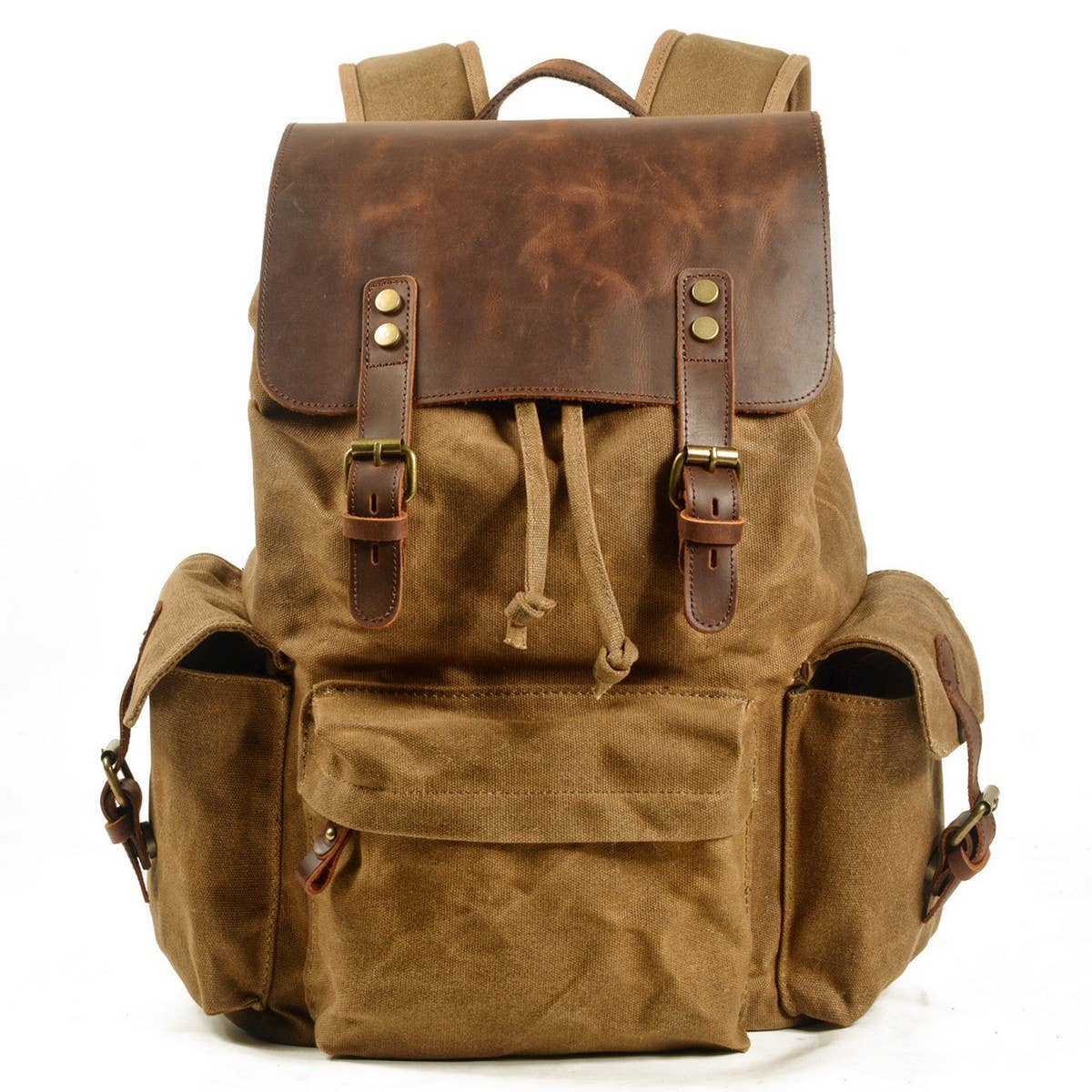 Street Style Waxed Canvas Leather Backpack_CWAB5538