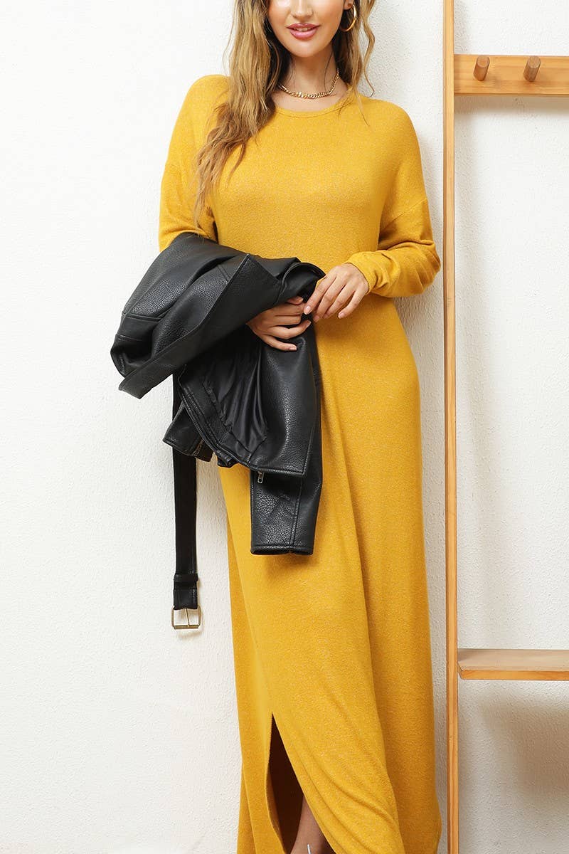 CWDMD823_SOFT AND WARM ROUND NECK SWEATER KNIT TUNIC DRESS