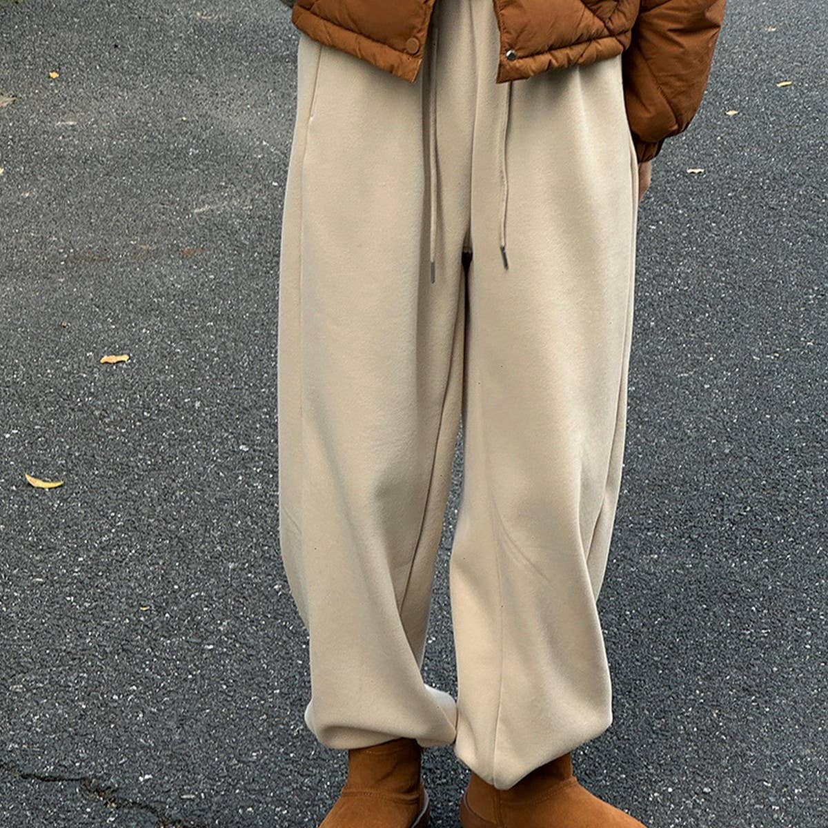 Fleece and thick warm corset wide leg sweatpants