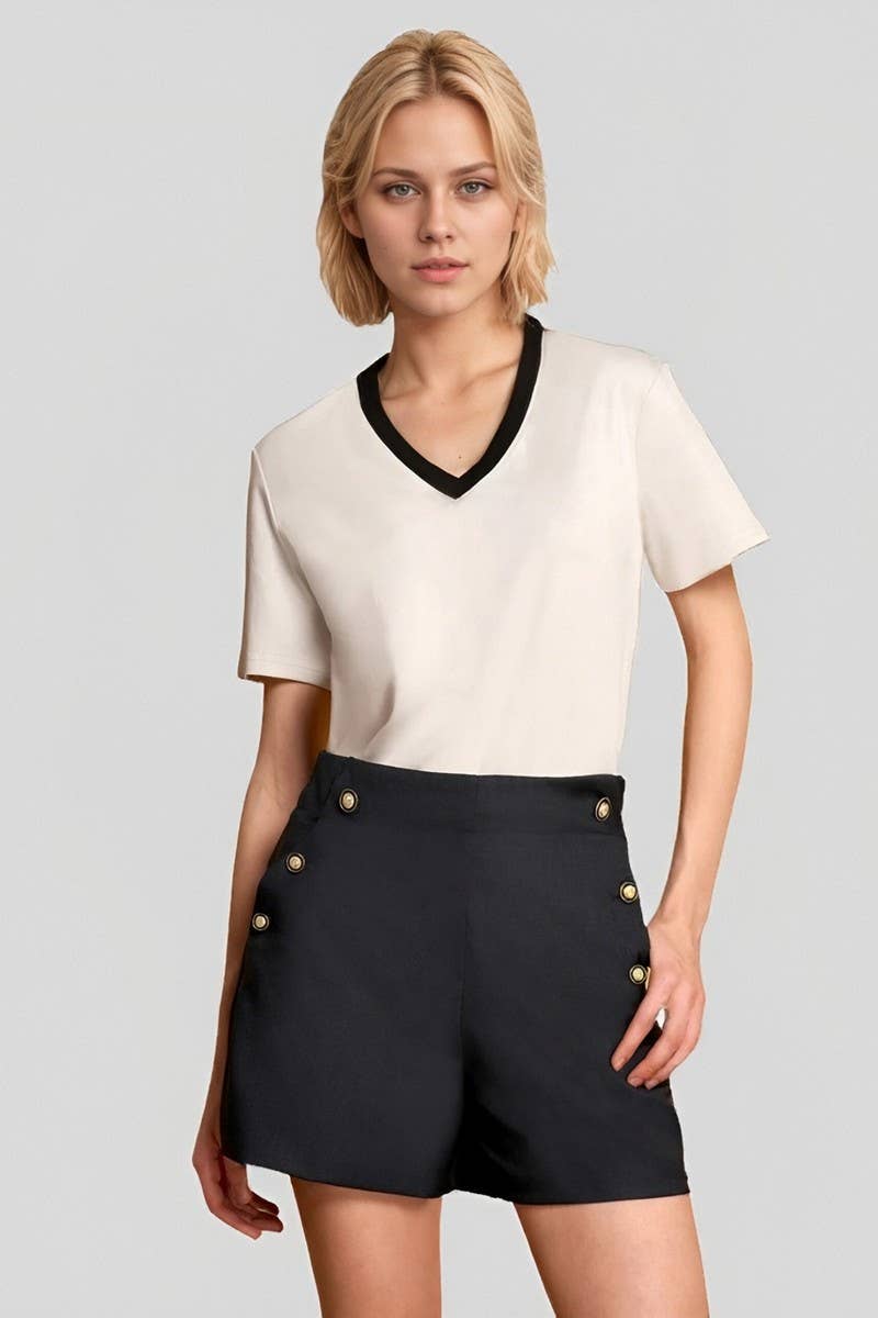 CWBSP0604_CHIC BUTTONED STRAIGHT LEG COMMUTER SHORTS