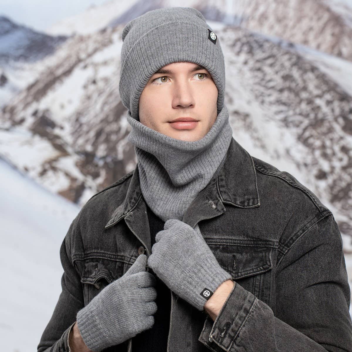 WINTER WARM WOOL HAT SCARF GLOVES THREE-PIECE SET