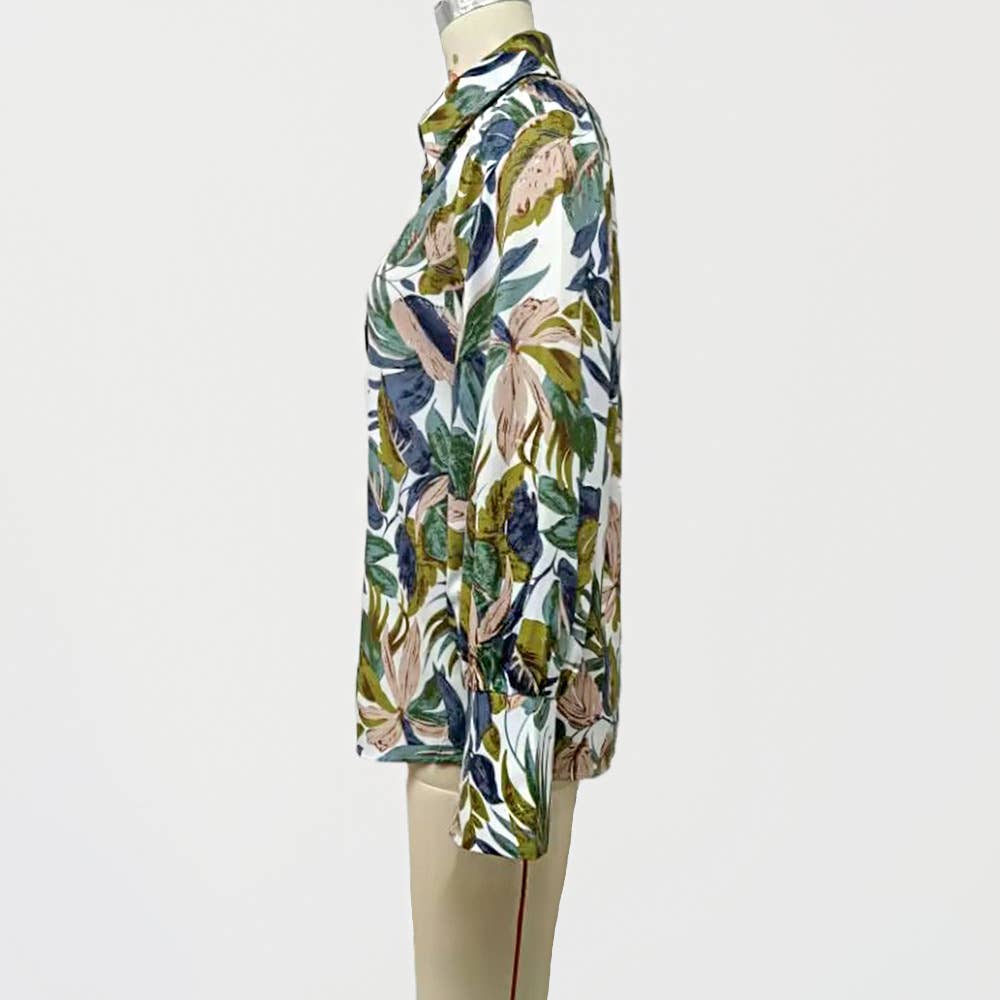 Lantern sleeve printed vintage casual port shirt